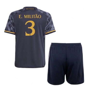 Real Madrid Eder Militao #3 Koszulka Wyjazdowych Dziecięca 2023-24 Krótki Rękaw (+ Krótkie spodenki)